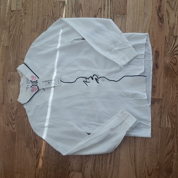 SURWENYUE Tops - (M) NWT SURWENYUE Embroidered Cat Shirt Business Casual Kawaii Grannycore